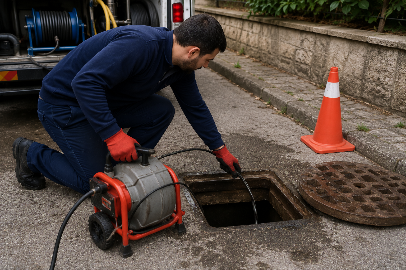 Bina ana gider boru şeması üzerinde inceleme yapan tesisatçı