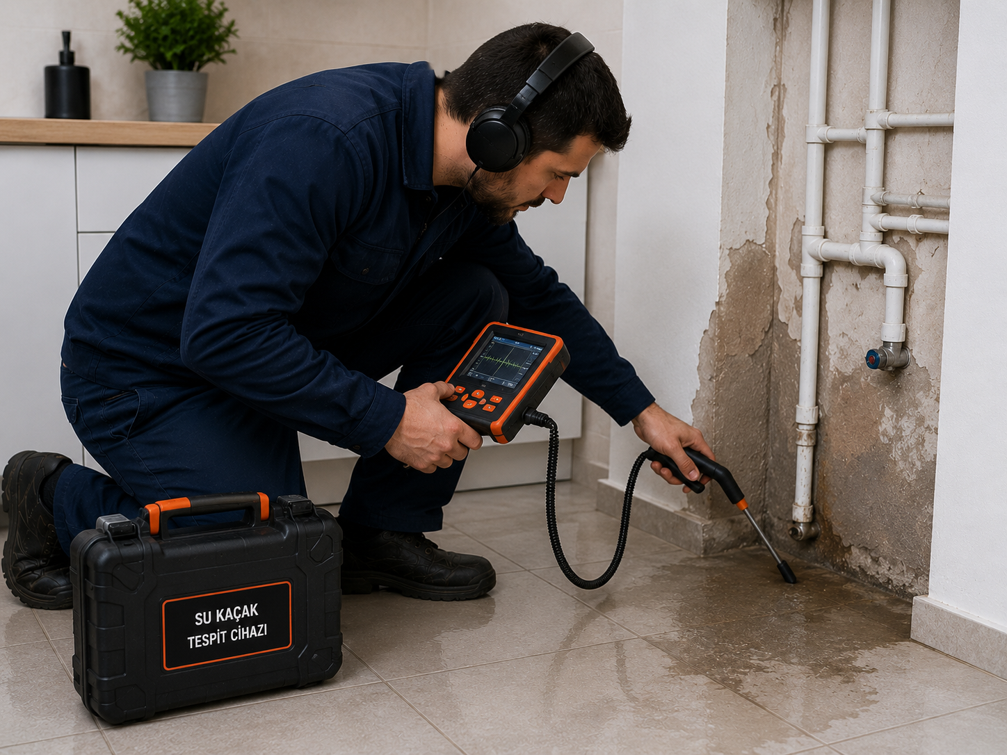 Elektronik dinleme cihazıyla duvar arkasındaki su kaçağının tespit edilmesi